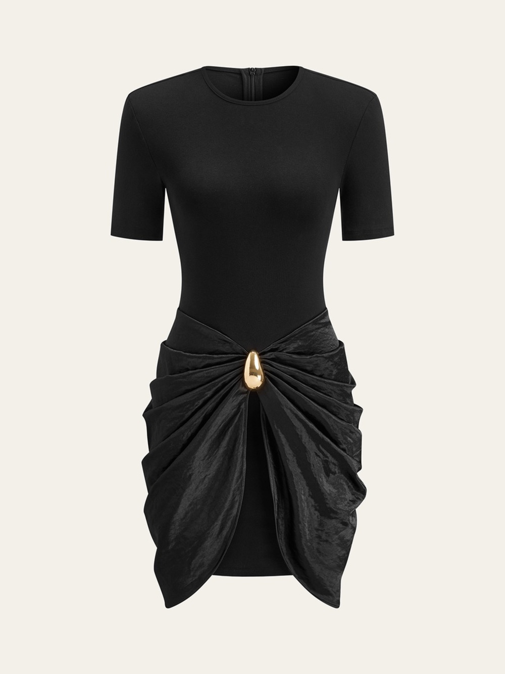 COMMENSE Short Sleeve Ruched Metal Buckle Dress - Picture 2 of 3